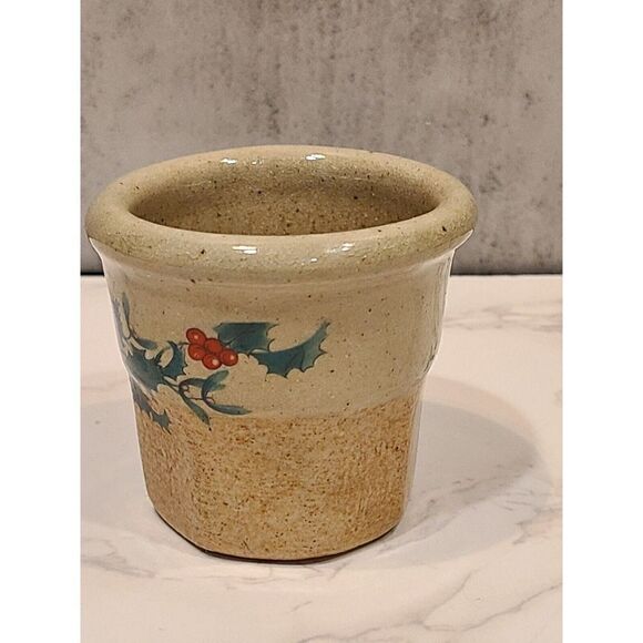 Monroe Pottery 2.5" Salt Works Maine Holly Holiday Toothpick Holder Votive Set 2 - Picture 10 of 11